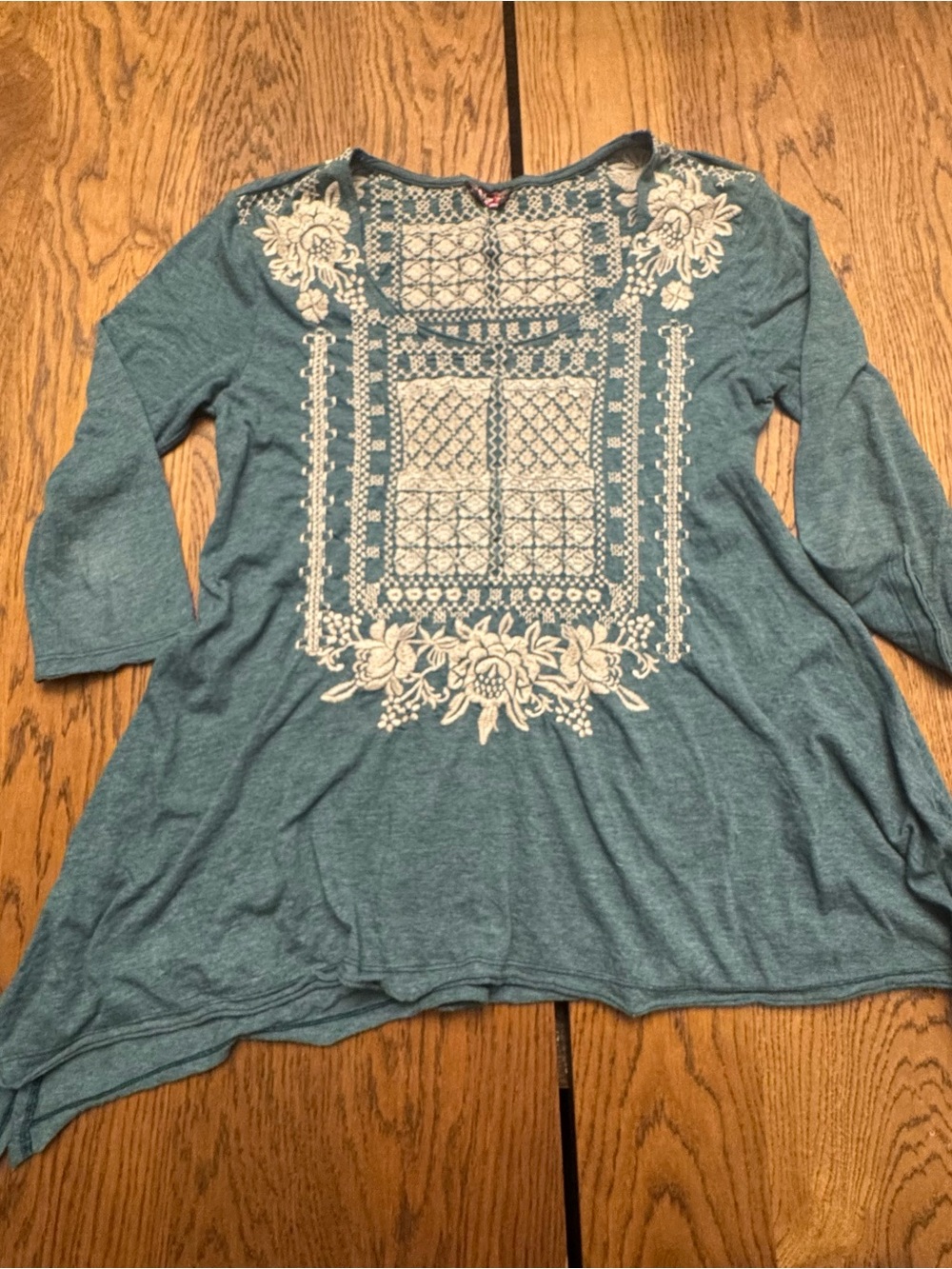 Johnny Was blue Embroidered Tunic Boho Festival Top Size M blouse Top S M